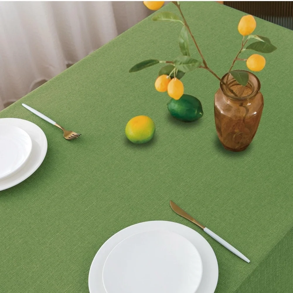 Olive Green Tablecloth Rectangle, Linen Table Cloth Water Resistant Faux